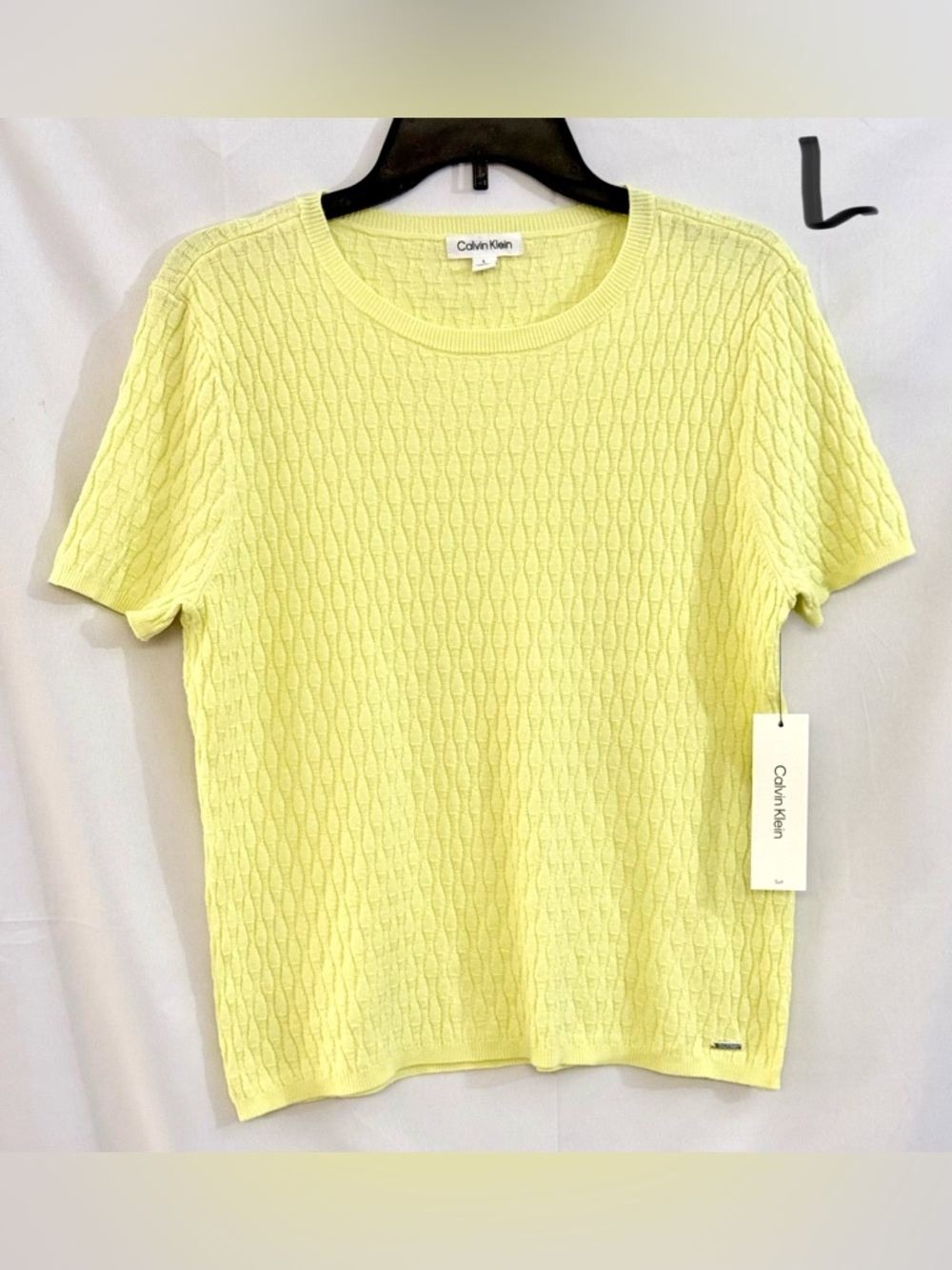 Calvin Klein Pale Yellow Cable Knit Short Sleeve Top